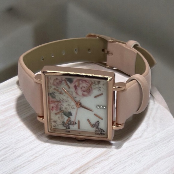 Blush Pink Floral Butterfly Square Watch - Picture 1 of 4